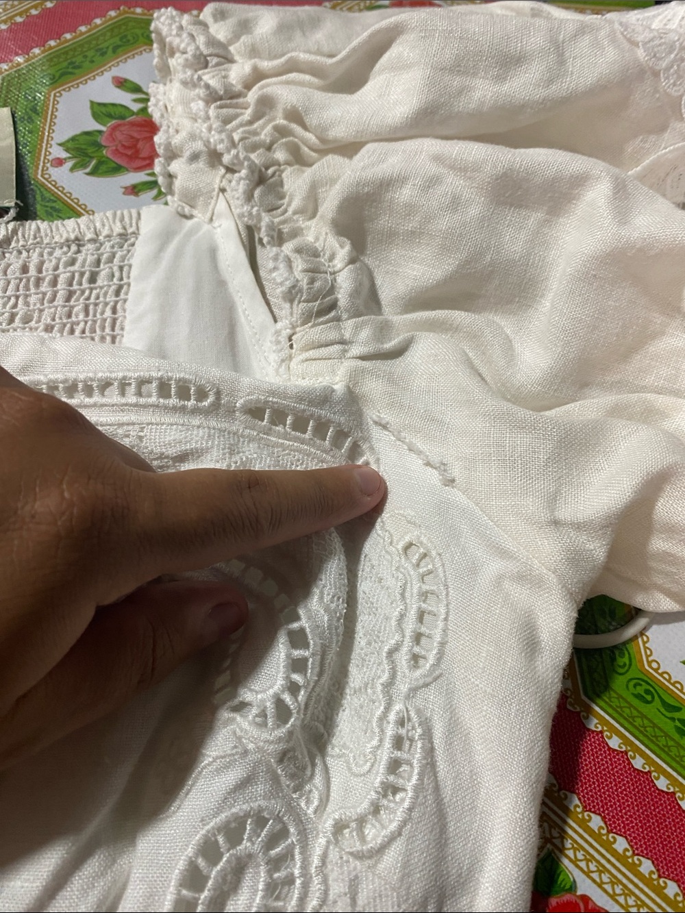 Farm Rio Off White Ivory Dress Linen Embroidered Floral Lace Size Small - Picture 7 of 7